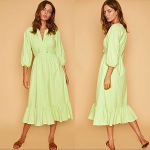 New Lost + Wander Stevie Midi Dress in Lime Green
